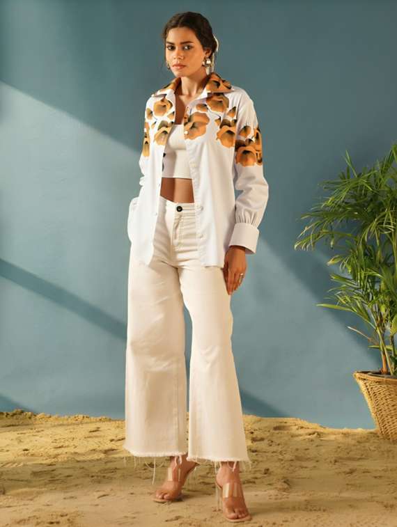 women floral print long sleeve collared shirt - 22081088 - Standard Image - 1