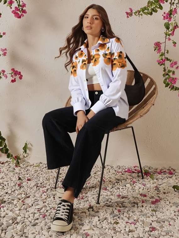 women floral print long sleeve collared shirt - 22081123 -  Standard Image - 1