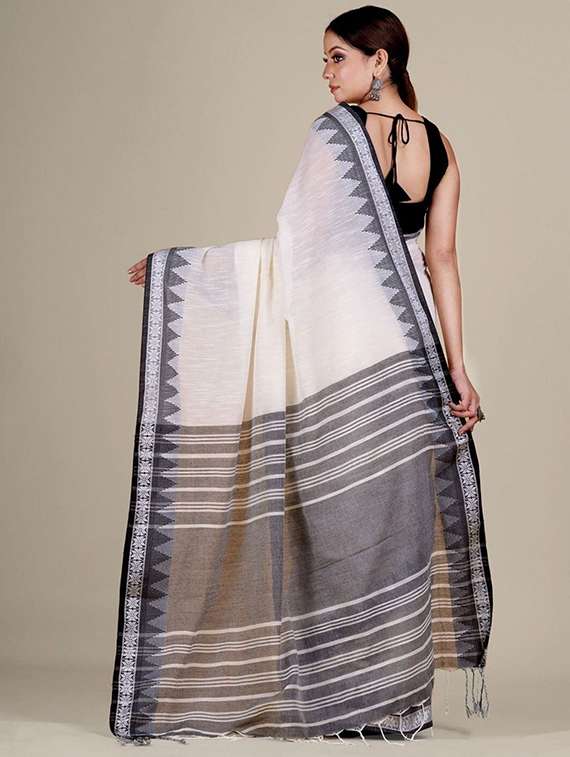 women solid with bordered handloom saree with blouse - 22081705 -  Standard Image - 1