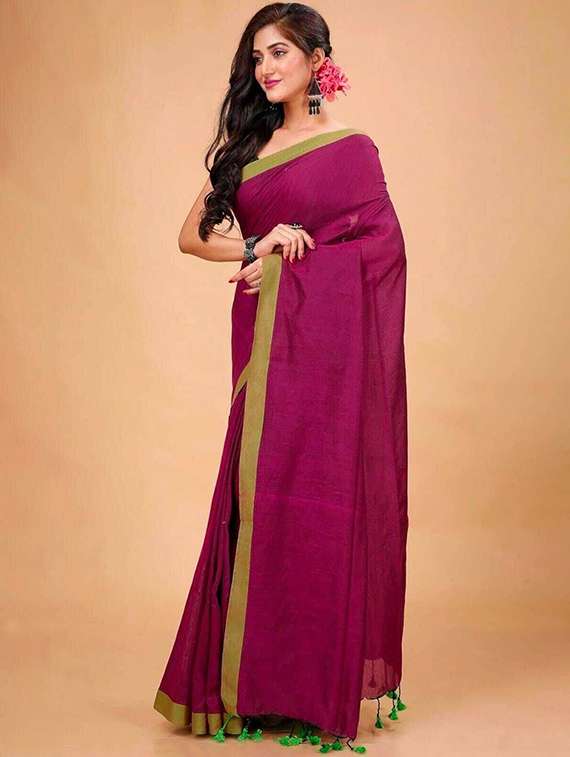 women solid handloom saree with blouse - 22081803 -  Standard Image - 1