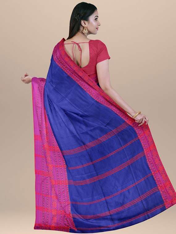 women solid with bordered handloom saree with blouse - 22081926 - Standard Image - 1