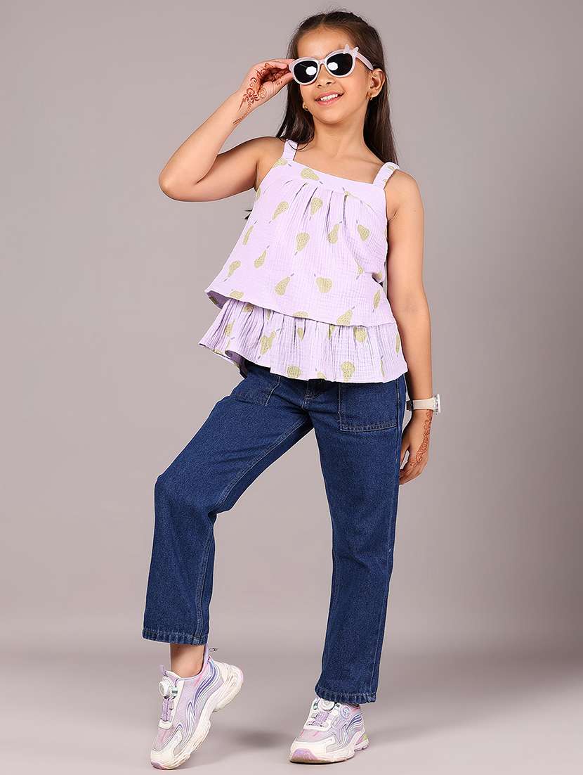 girls printed shoulder strap layered top - 22082148 -  Standard Image - 4