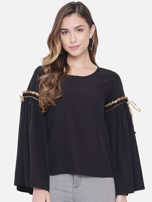 women solid round neck bell slevee regular top - 22082157 -  Standard Image - 0
