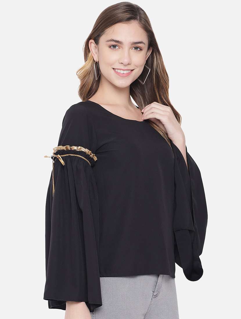 women solid round neck bell slevee regular top - 22082157 -  Standard Image - 1