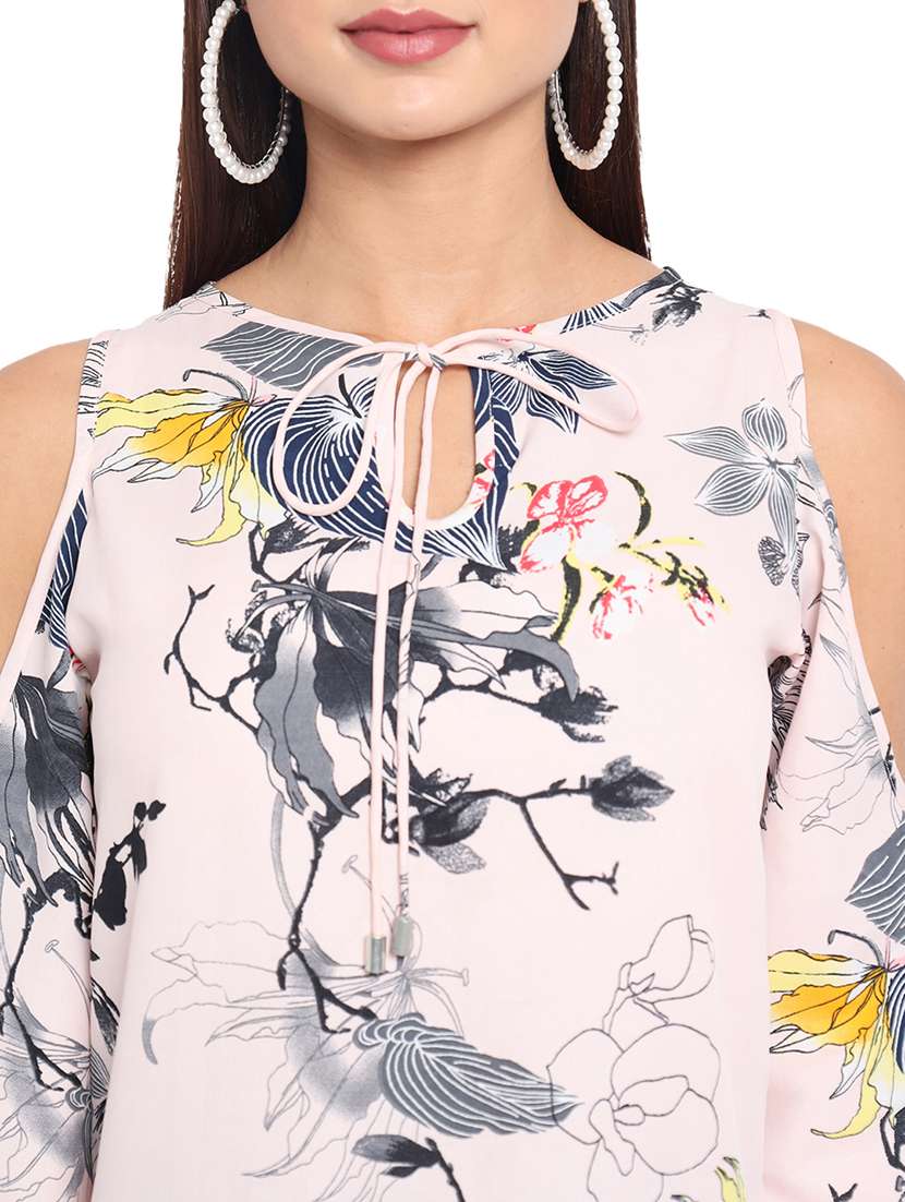 women printed tie-up neck cold shoulder regular top - 22082158 - Standard Image - 4