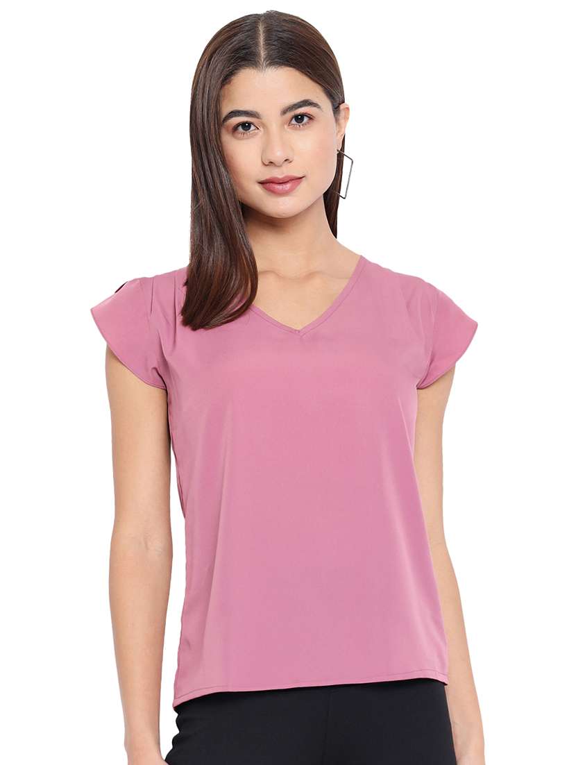 women solid cap sleeves regular top - 22082159 - Zoom Image - 0
