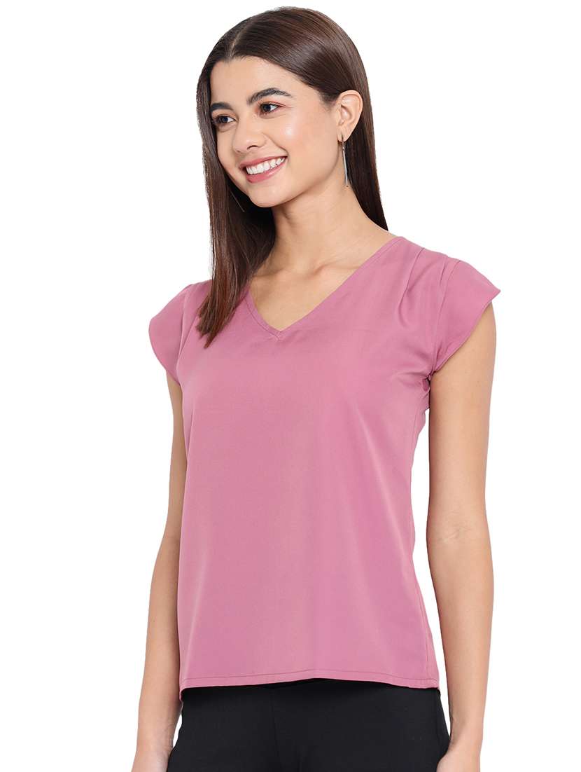 women solid cap sleeves regular top - 22082159 -  Standard Image - 1