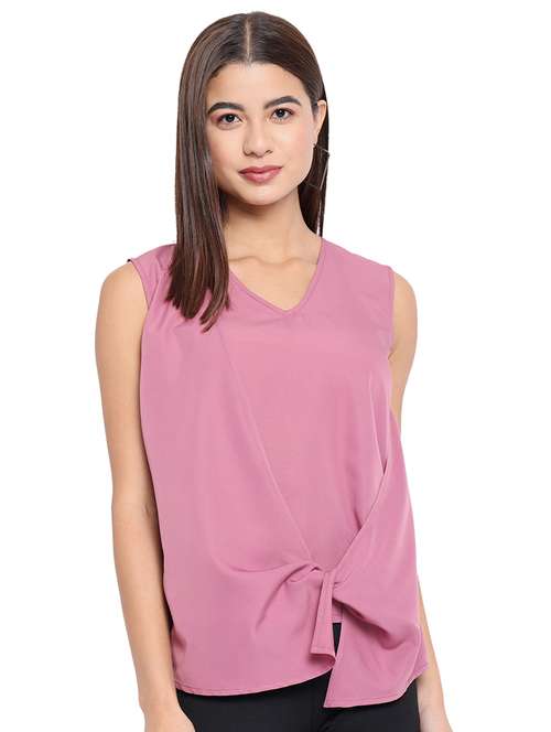 women solid sleeveless knot detailed top - 22082162 -  Standard Image - 0