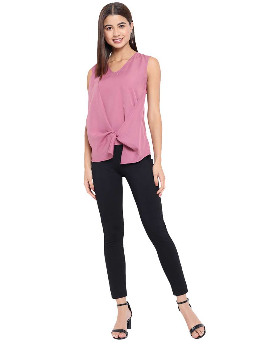 women solid sleeveless knot detailed top - 22082162 - Standard Image - 4