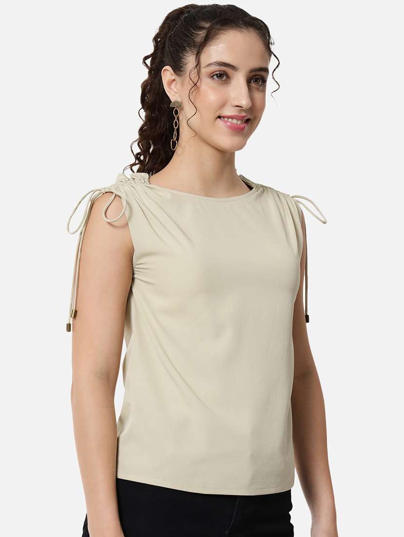 women solid boat neck sleeveless regular top - 22082166 -  Standard Image - 1