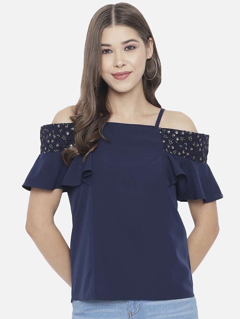 women embroidered off shoulder regular top
