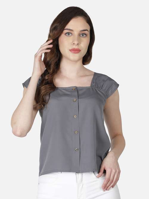 women solid cap sleeve regular top - 22082172 - Standard Image - 0