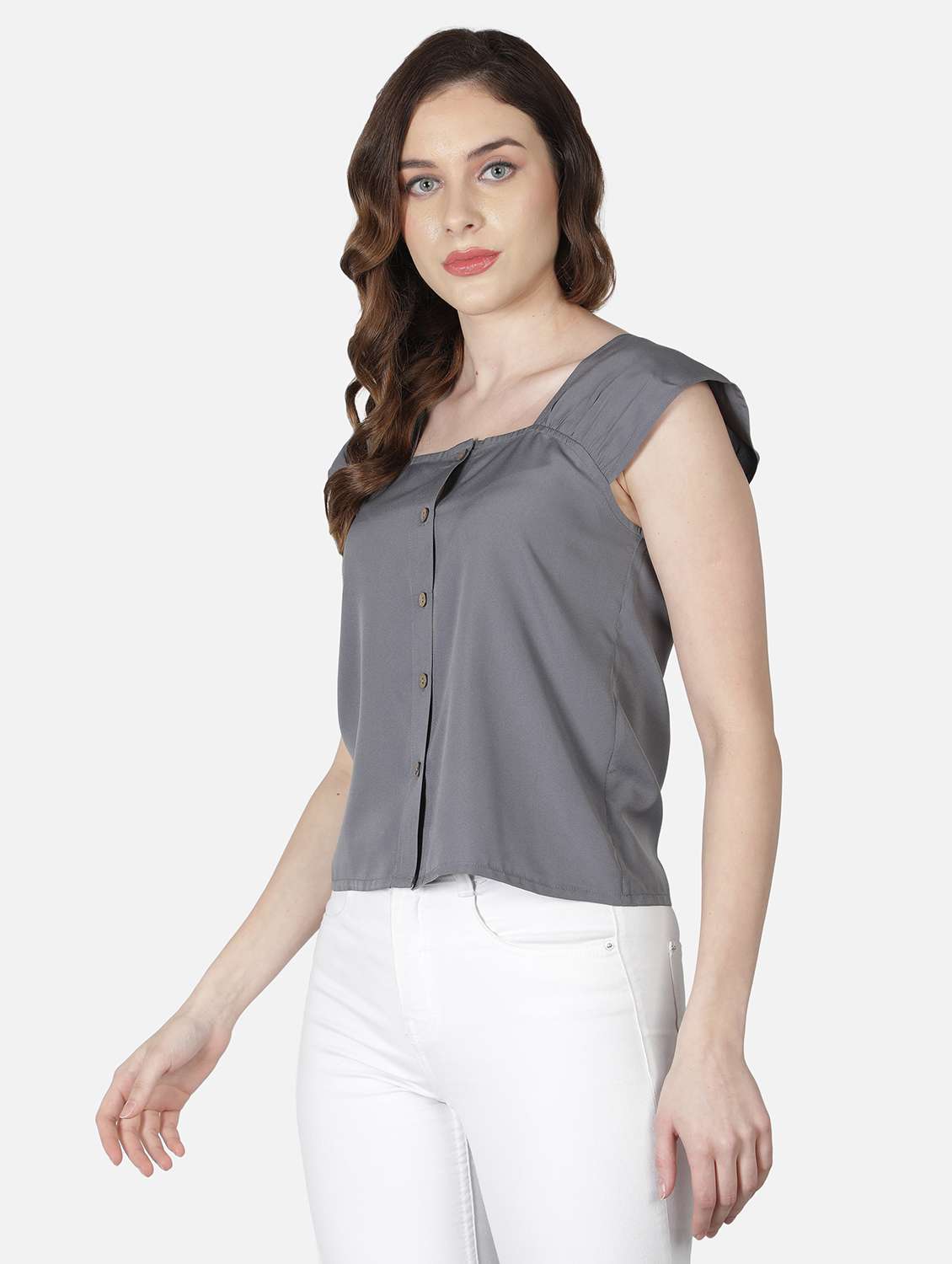 women solid cap sleeve regular top - 22082172 - Standard Image - 1