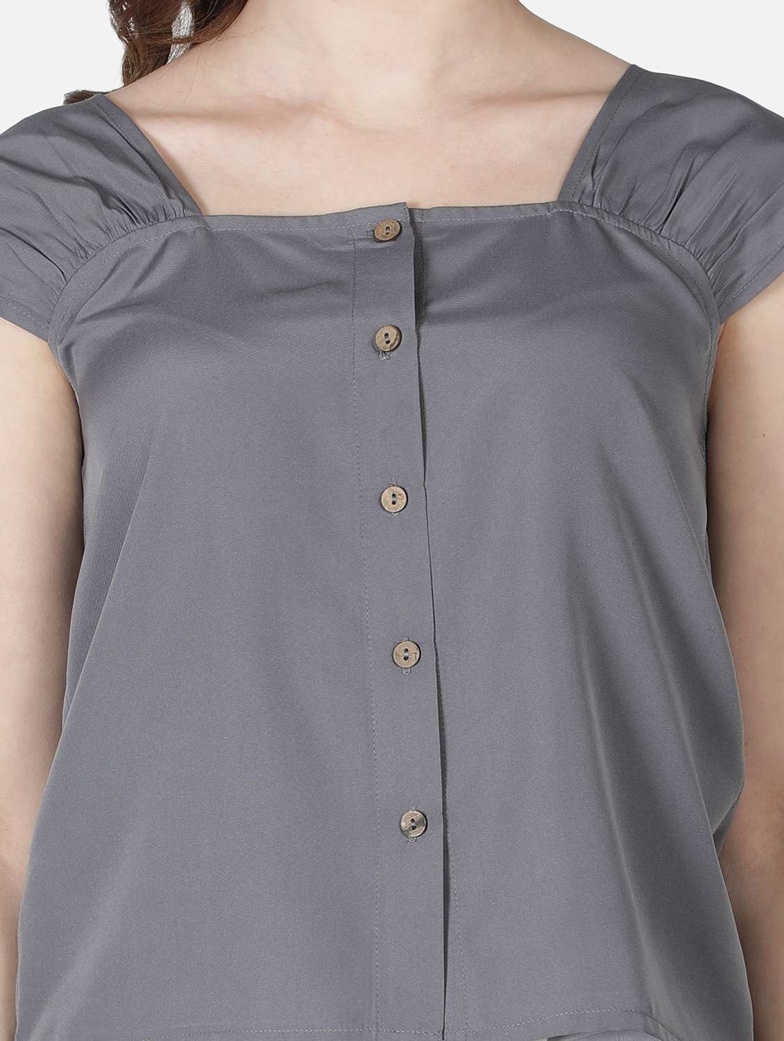 women solid cap sleeve regular top - 22082172 - Standard Image - 4