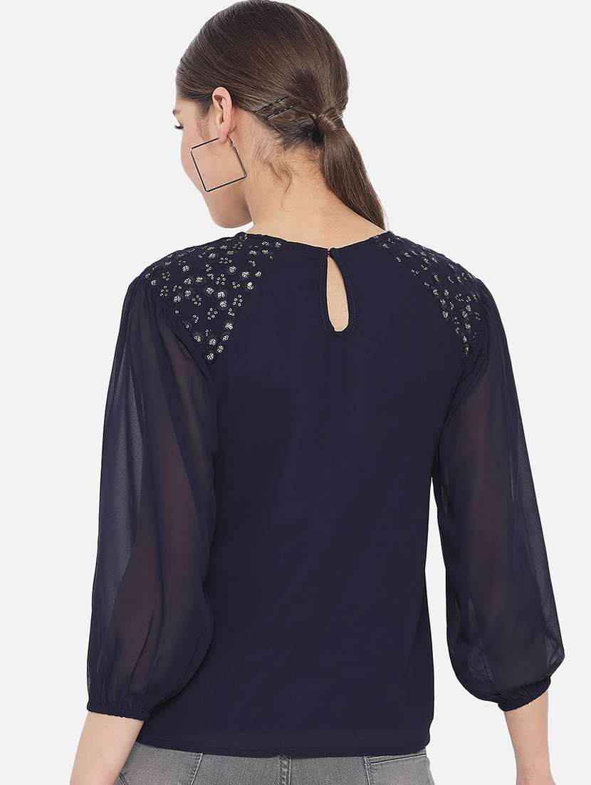 women solid puff sleeve regular top - 22082174 - Standard Image - 4