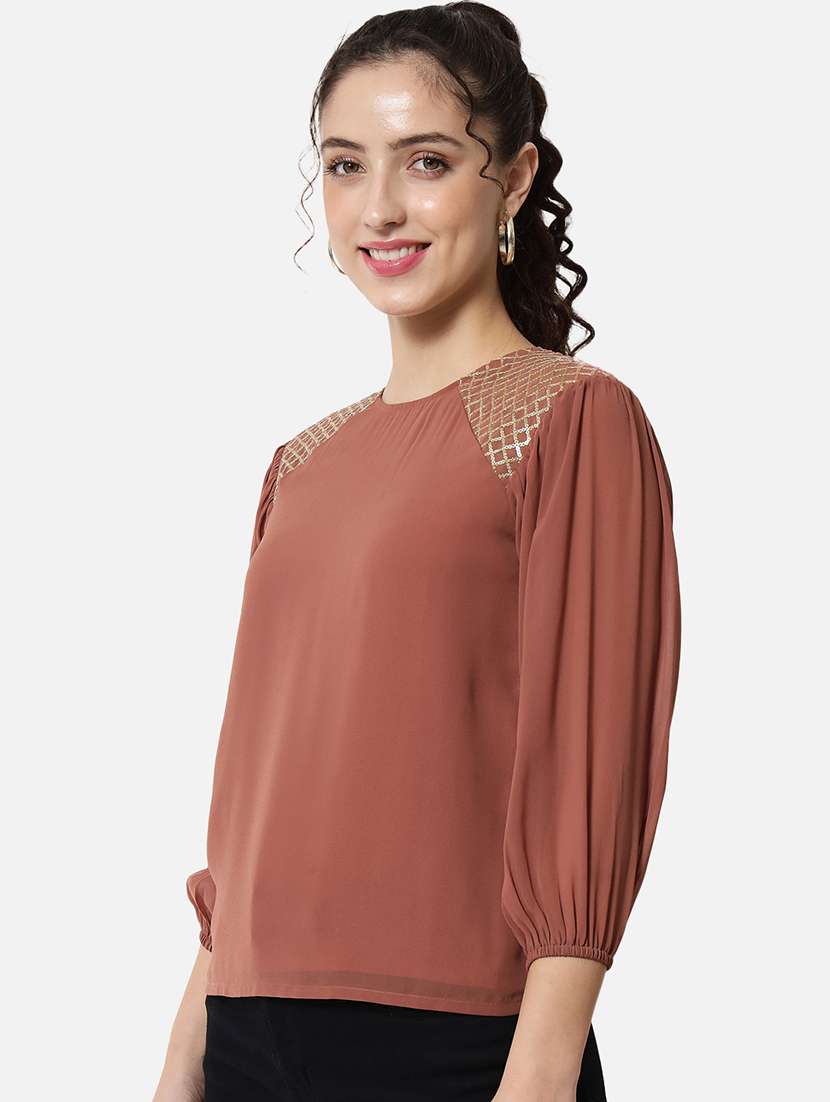 women solid puff sleeve regular top - 22082175 -  Standard Image - 1