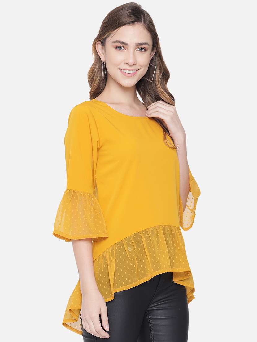 women solid bell sleeve high low top - 22082182 - Standard Image - 1