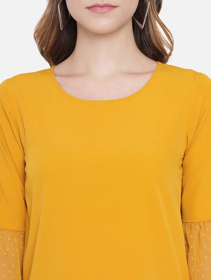 women solid bell sleeve high low top - 22082182 - Standard Image - 4