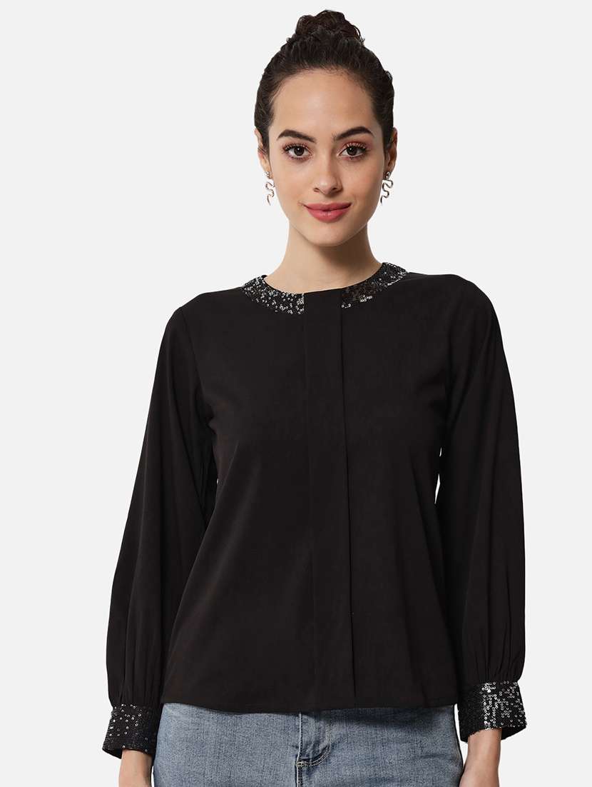 women black solid long sleeve regular top - 22082188 - Zoom Image - 0
