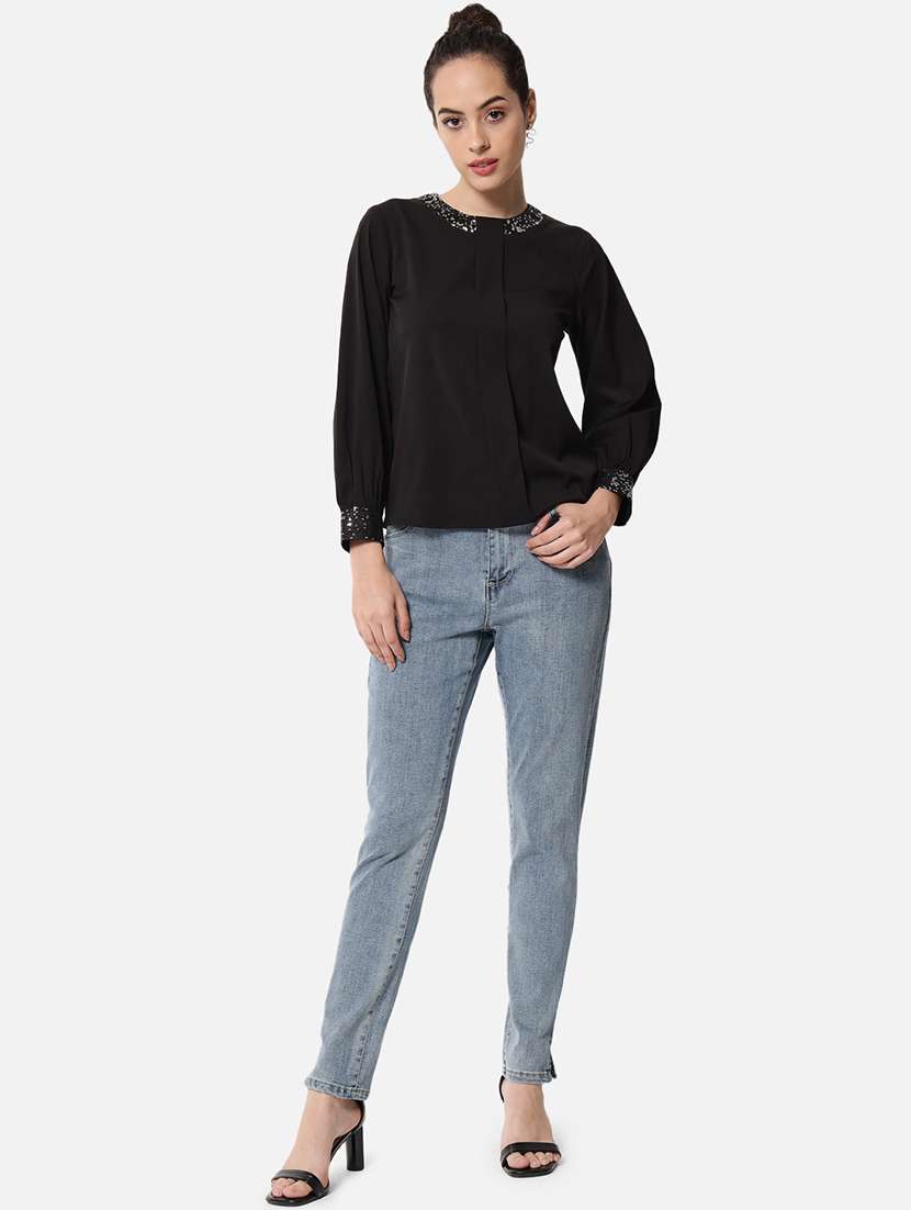women black solid long sleeve regular top - 22082188 - Standard Image - 4
