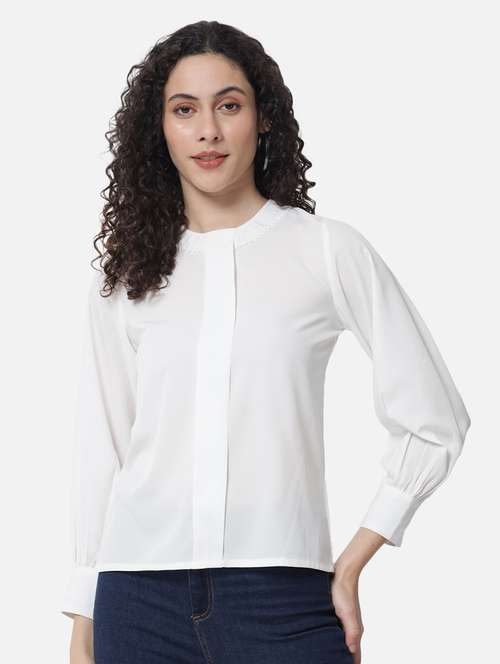 women white solid long sleeve regular top - 22082189 -  Standard Image - 0