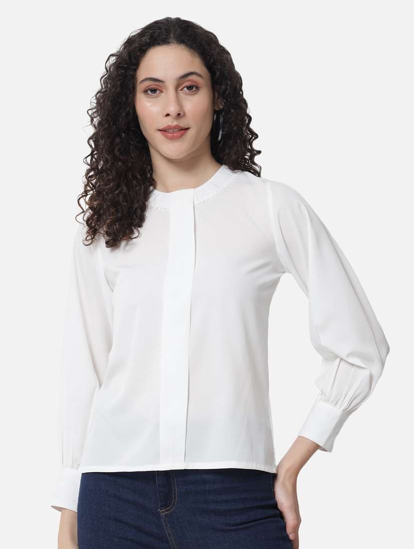 women white solid long sleeve regular top