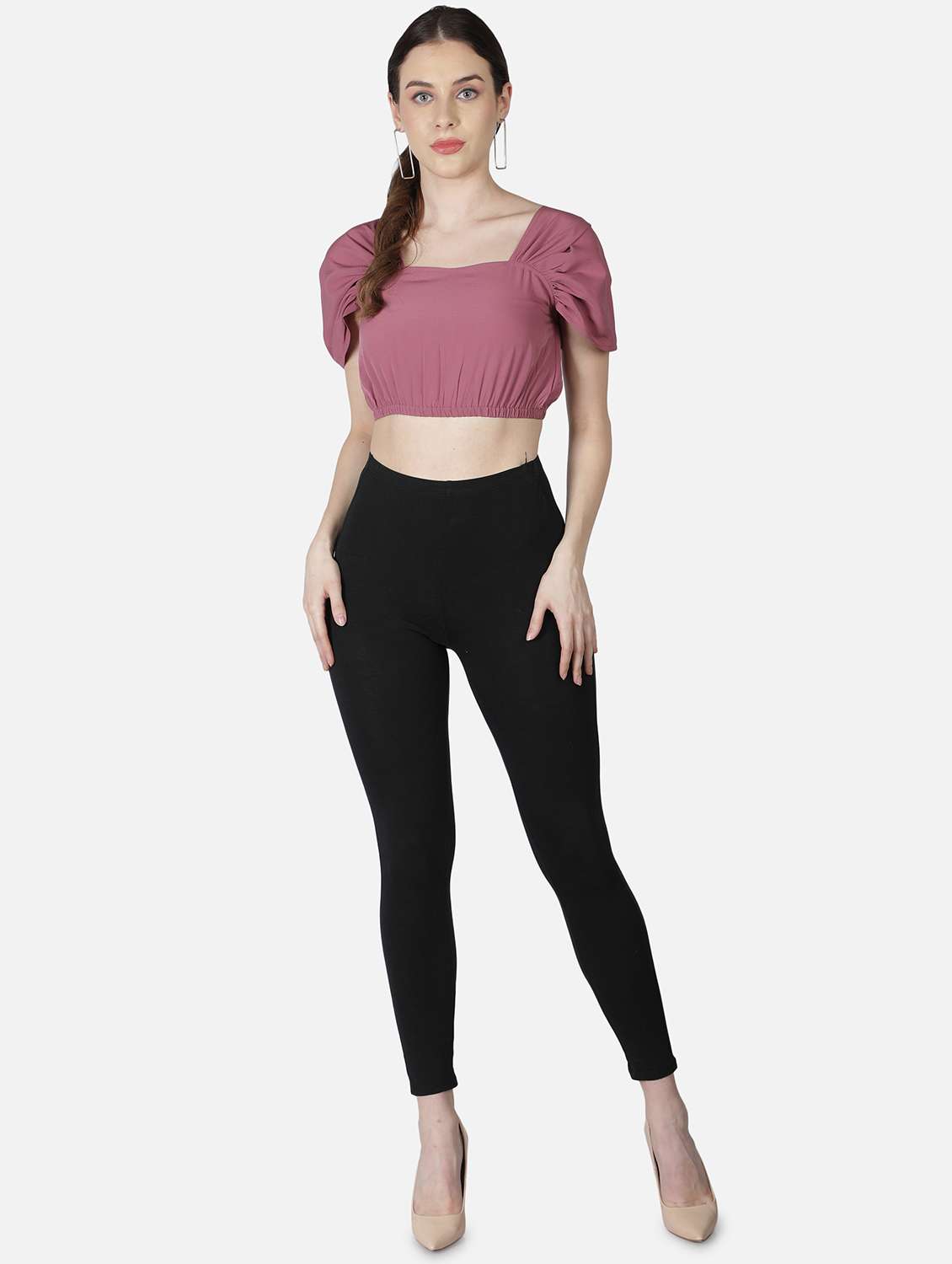 women pink solid puff sleeve crop top - 22082191 -  Standard Image - 4