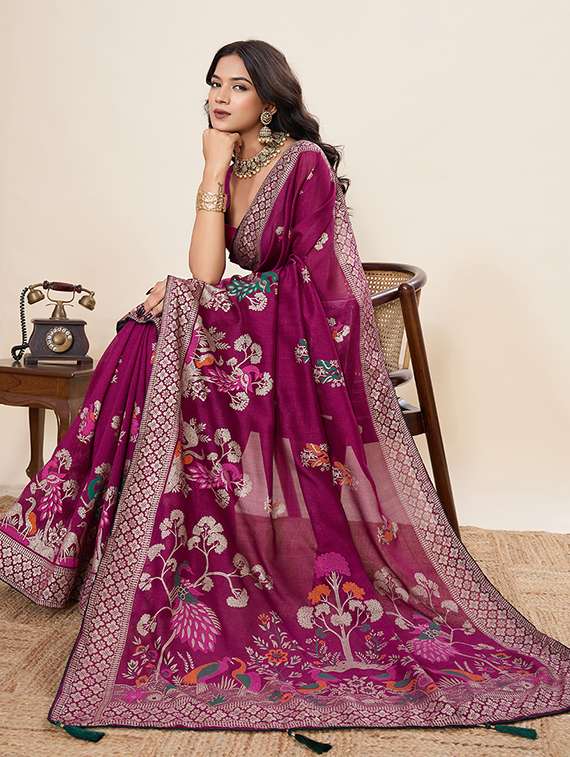 women foil printed saree with blouse - 22082216 -  Standard Image - 1