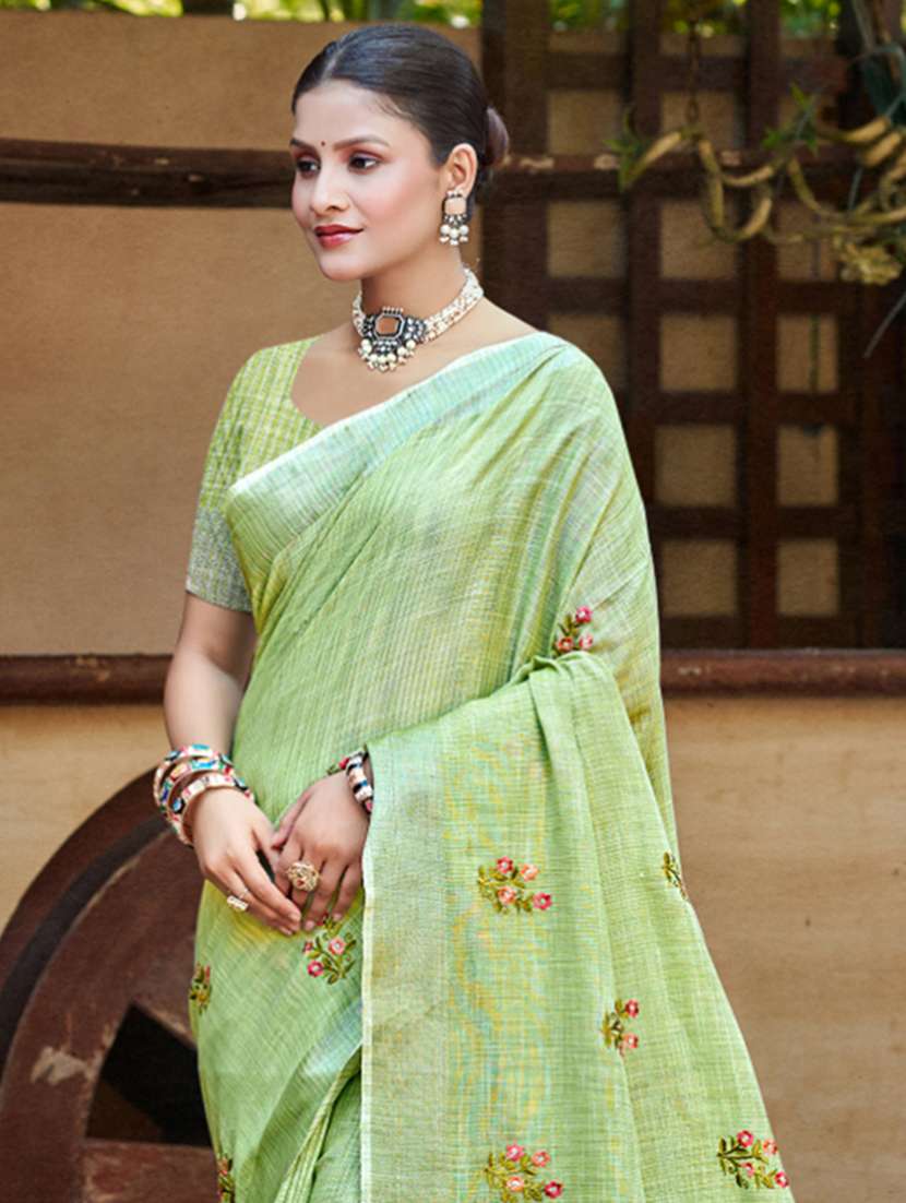 women solid with work embroidered saree with blouse - 22082230 -  Standard Image - 1