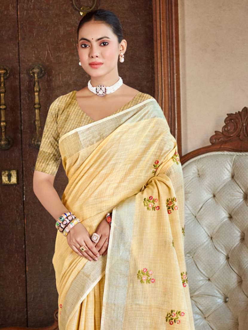 women solid with work embroidered saree with blouse - 22082231 -  Standard Image - 1