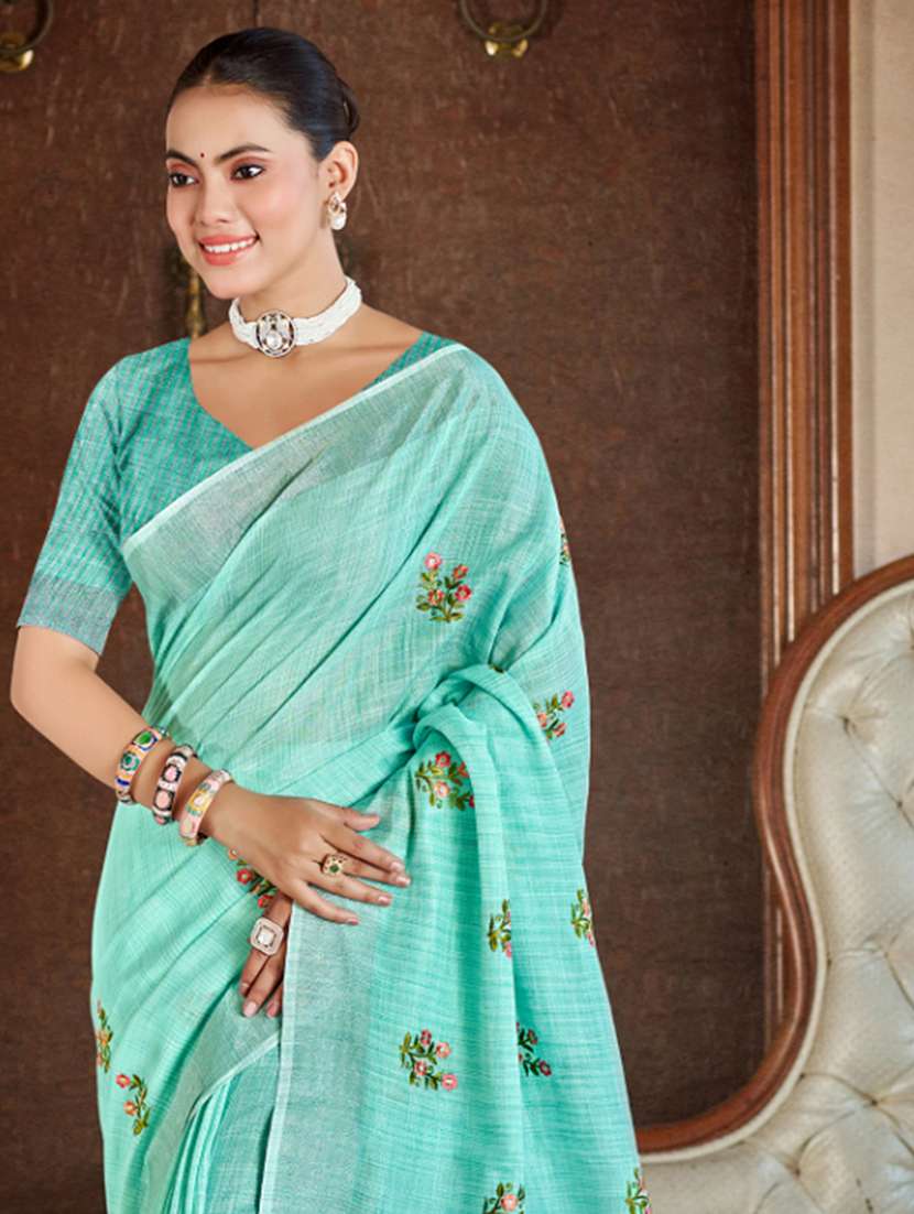 women solid with work embroidered saree with blouse - 22082233 -  Standard Image - 1