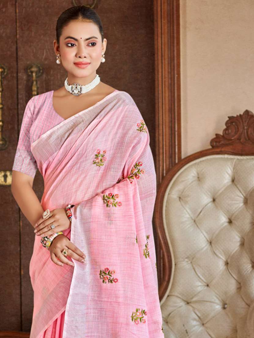 women solid with work embroidered saree with blouse - 22082234 -  Standard Image - 1