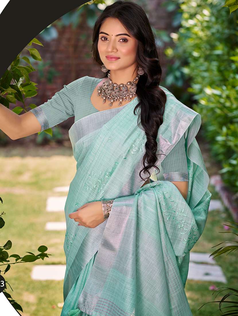 women solid with work embroidered saree with blouse - 22082242 -  Standard Image - 1