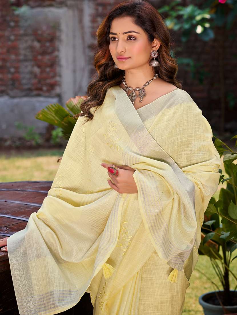 women solid with work embroidered saree with blouse - 22082245 -  Standard Image - 1