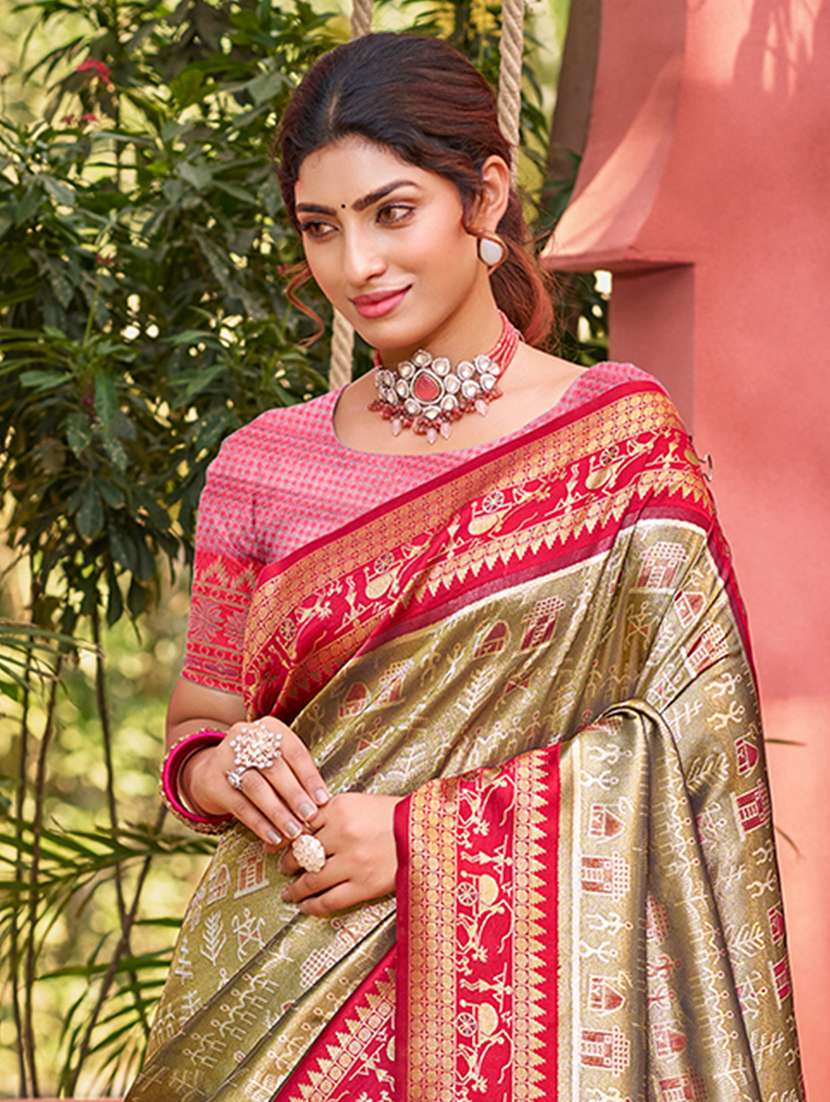 women self design kanjivaram saree with blouse - 22082285 -  Standard Image - 1