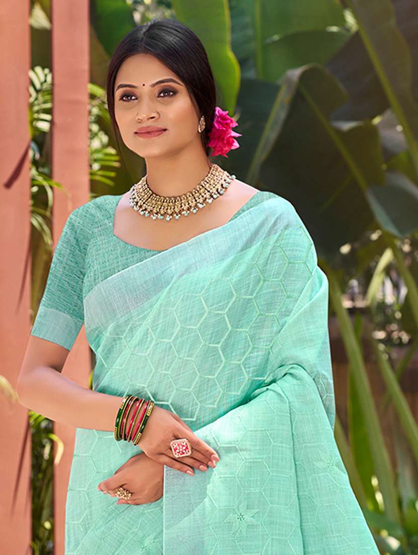 women solid with work embroidered saree with blouse - 22082297 -  Standard Image - 1