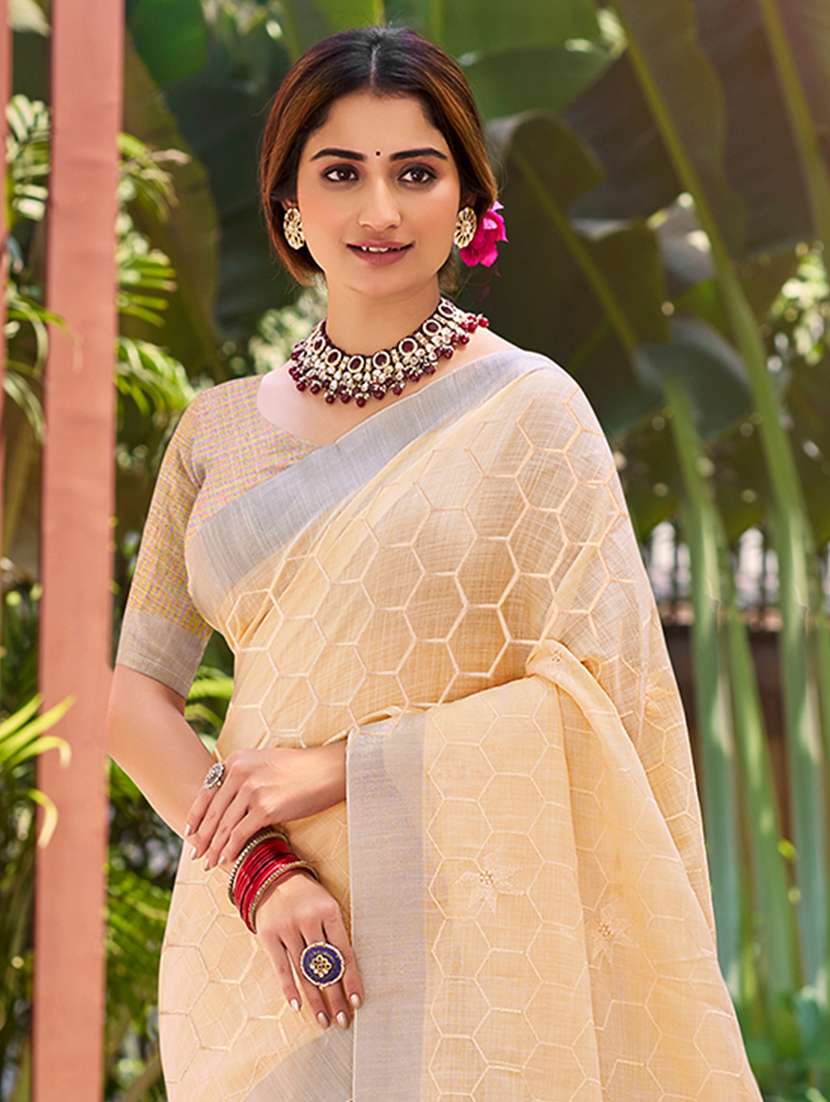 women solid with work embroidered saree with blouse - 22082301 -  Standard Image - 1