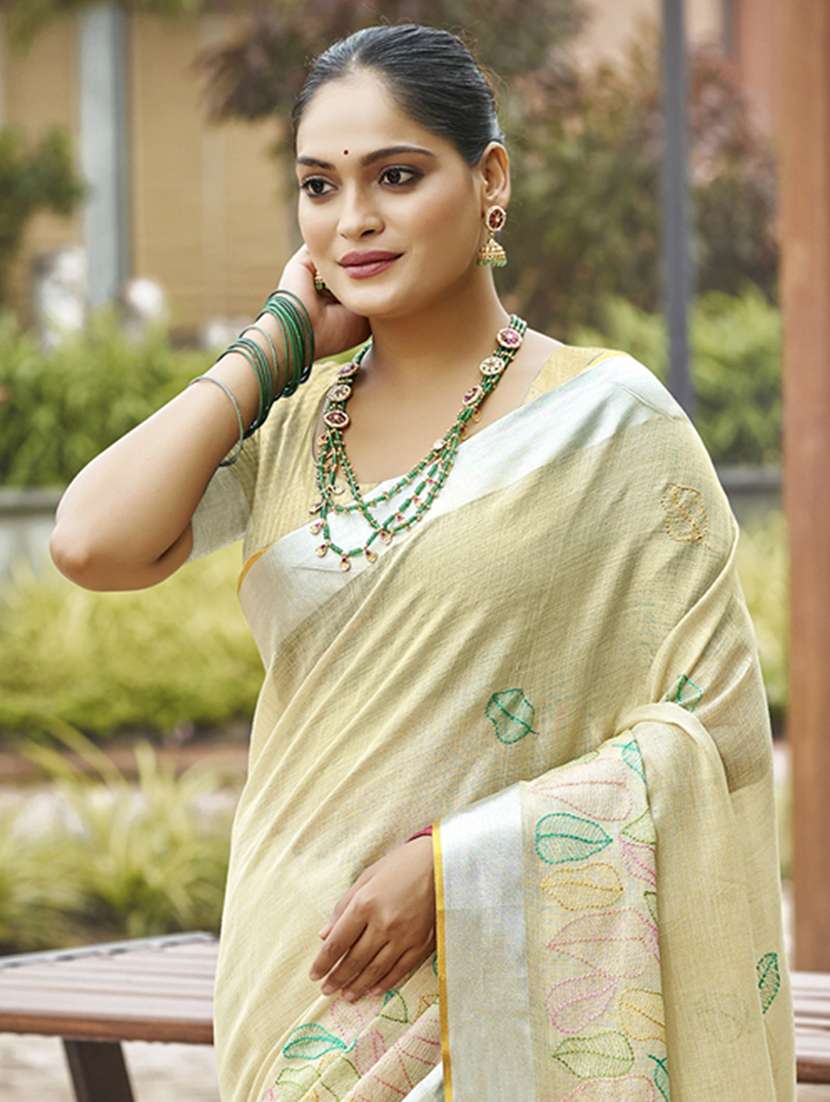 women solid with work embroidered saree with blouse - 22082344 -  Standard Image - 1