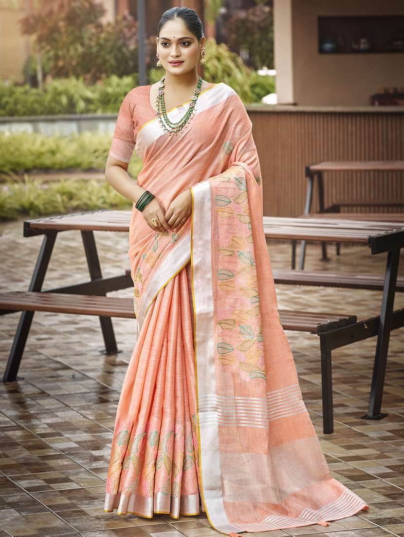 women solid with work embroidered saree with blouse