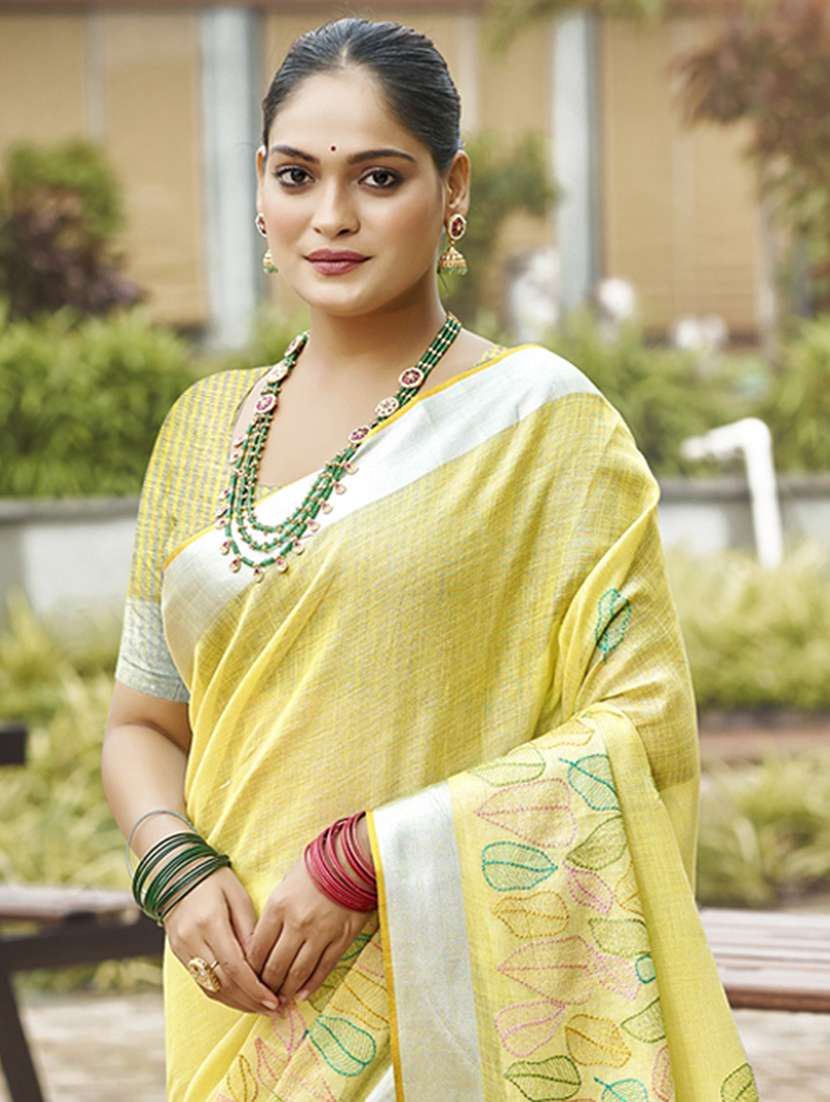 women solid with work embroidered saree with blouse - 22082346 -  Standard Image - 1