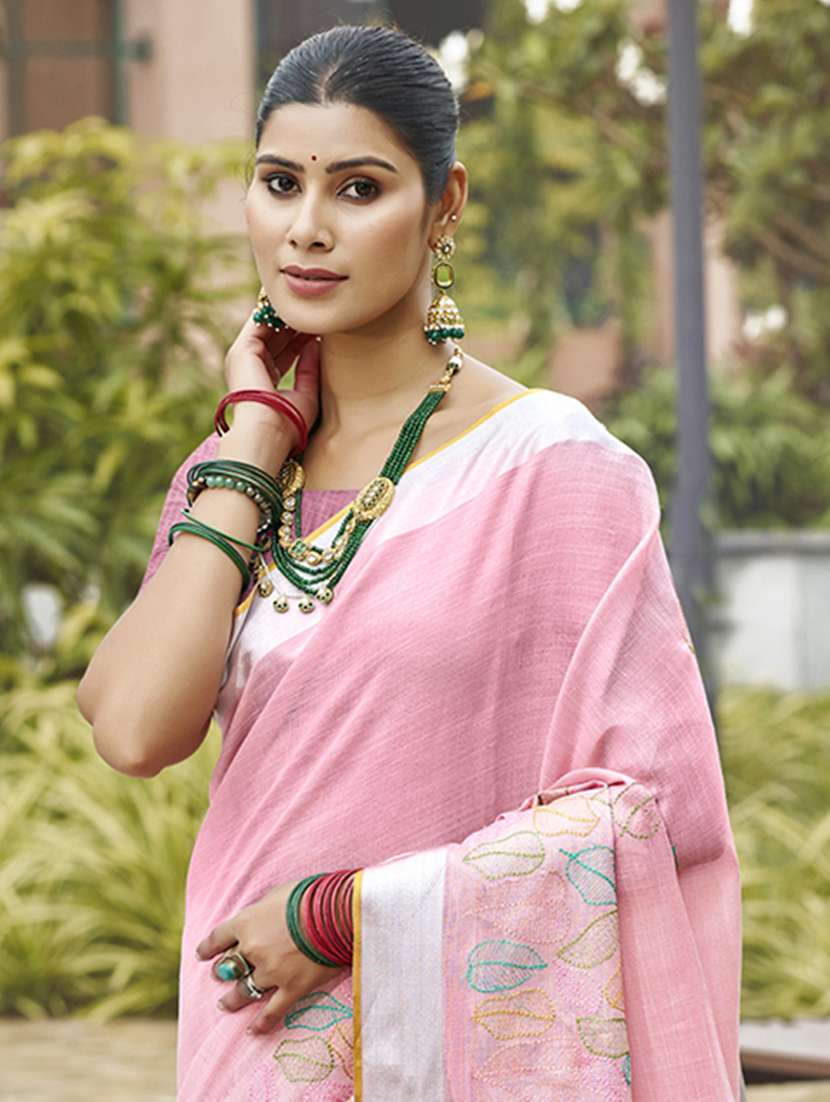 women solid with work embroidered saree with blouse - 22082347 -  Standard Image - 1