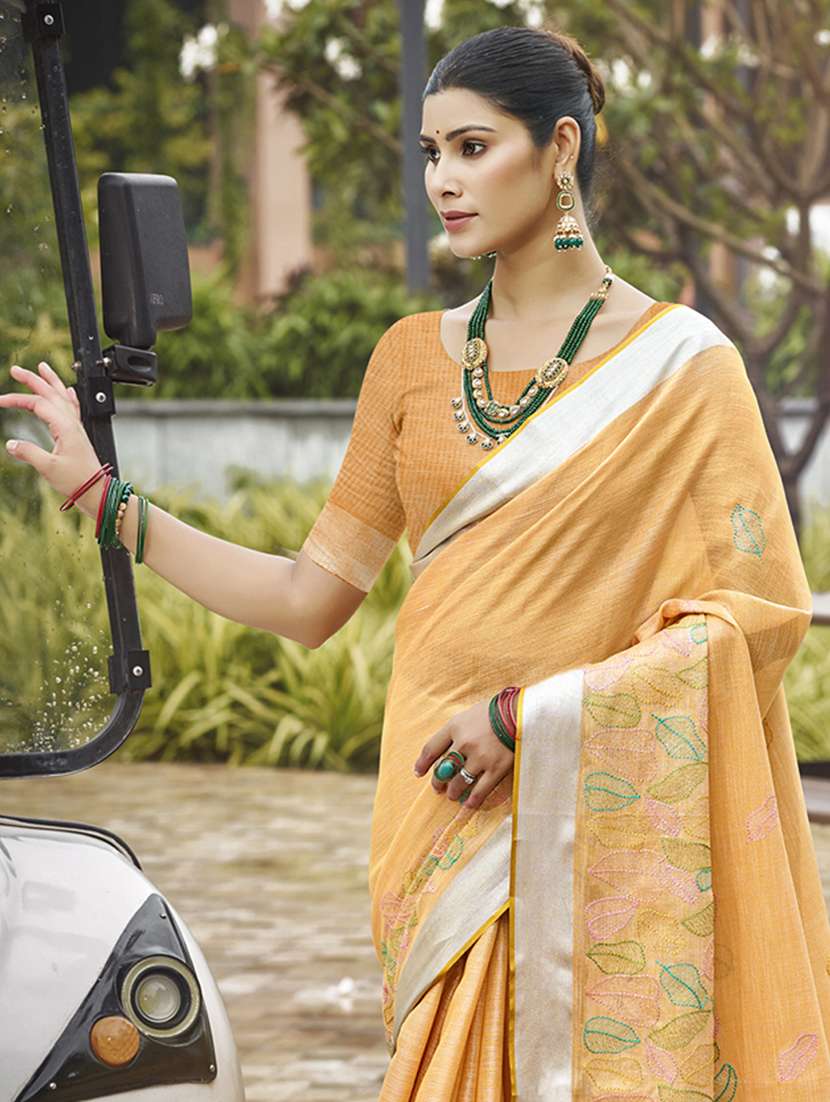 women solid with work embroidered saree with blouse - 22082348 -  Standard Image - 1