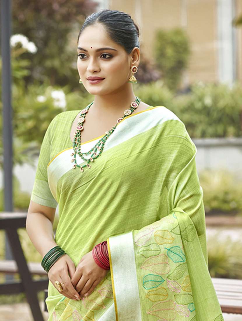 women solid with work embroidered saree with blouse - 22082349 -  Standard Image - 1