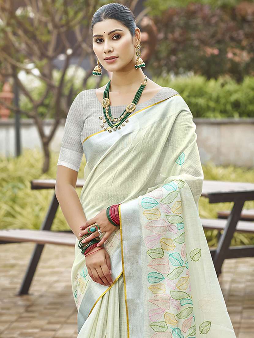 women solid with work embroidered saree with blouse - 22082350 -  Standard Image - 1