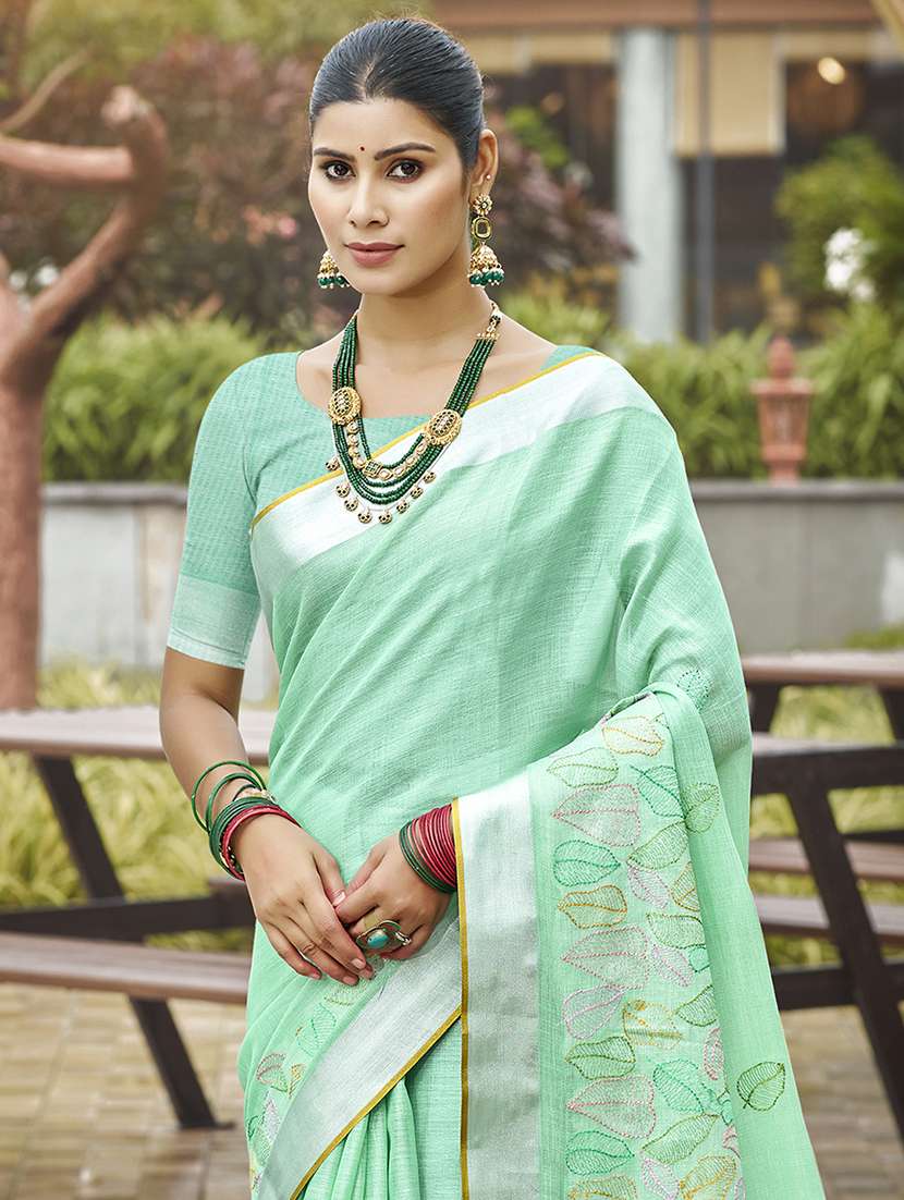 women solid with work embroidered saree with blouse - 22082351 -  Standard Image - 1