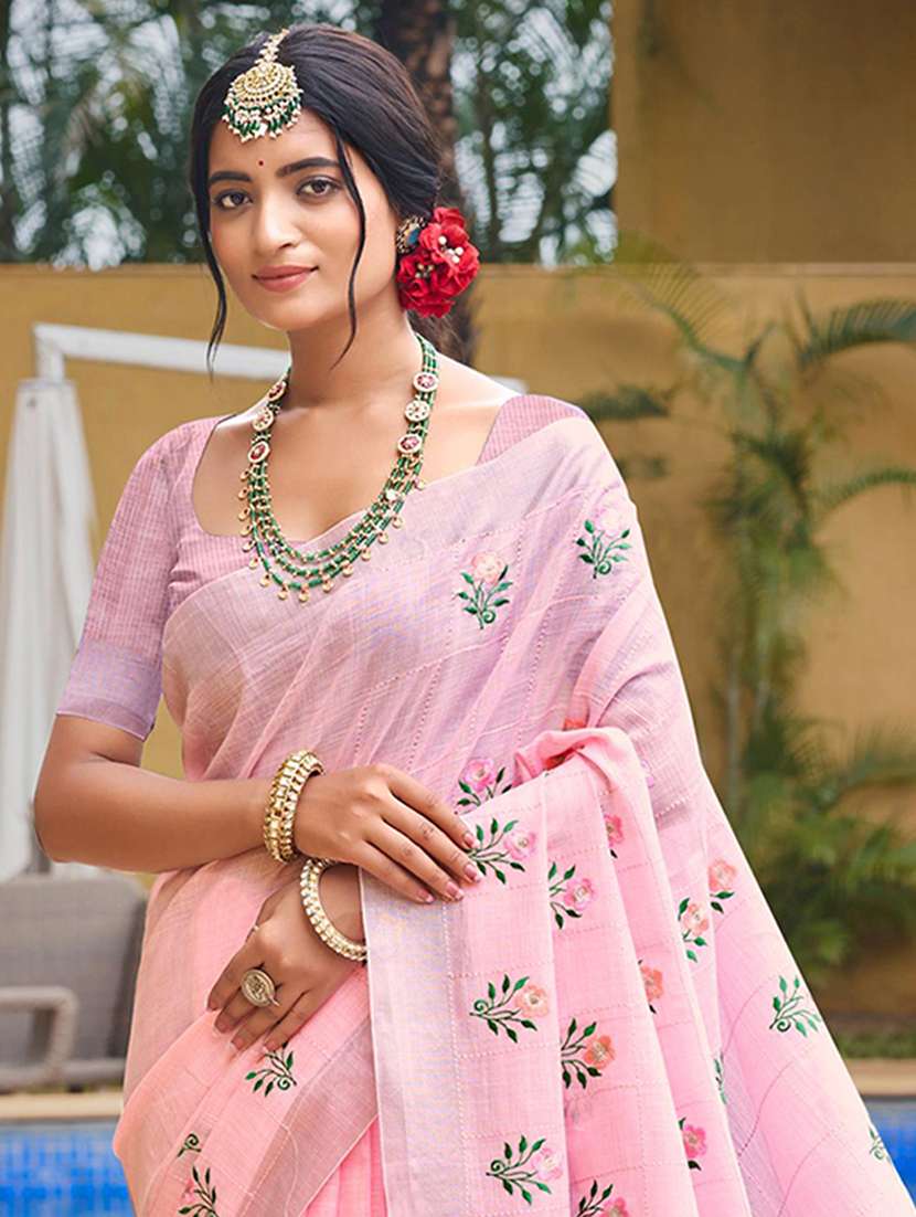 women solid with work embroidered saree with blouse - 22082400 -  Standard Image - 1