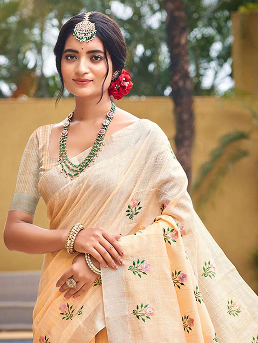 women solid with work embroidered saree with blouse - 22082402 -  Standard Image - 1