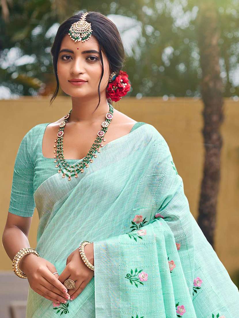 women solid with work embroidered saree with blouse - 22082404 -  Standard Image - 1