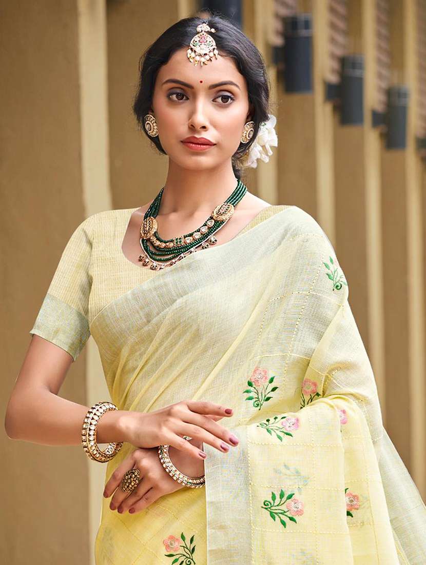 women solid with work embroidered saree with blouse - 22082405 -  Standard Image - 1