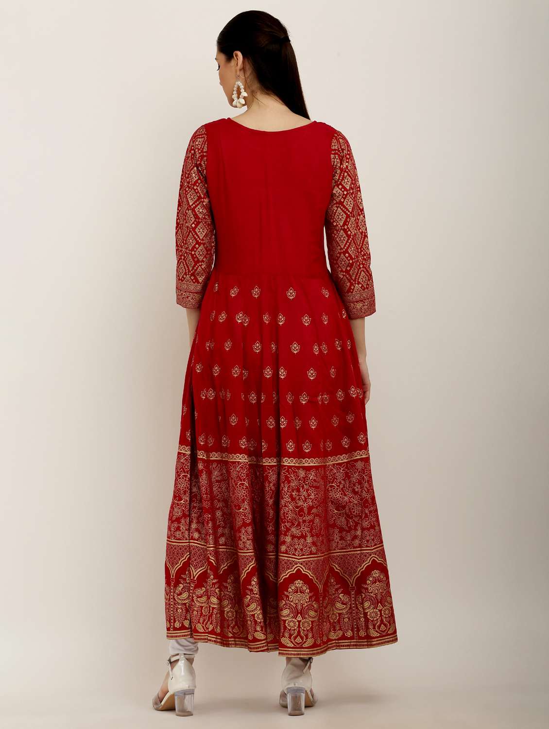 women foil printed three quarter sleeve anarkali kurta - 22082438 - Standard Image - 4